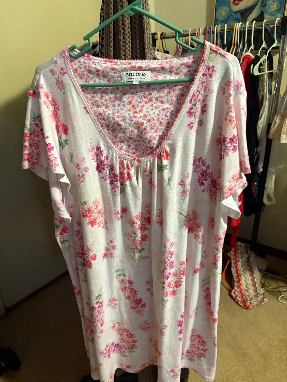 Encore Jeans Pink Floral Short Sleeve Nightgown